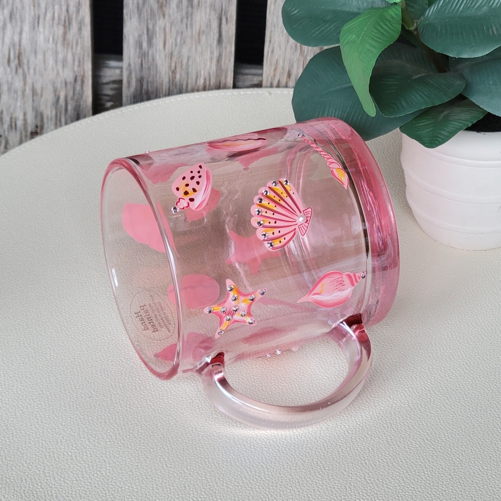 Seashells & Rhinestones Handpainted Pink Transparent Glass Mug - Picture 8 of 11